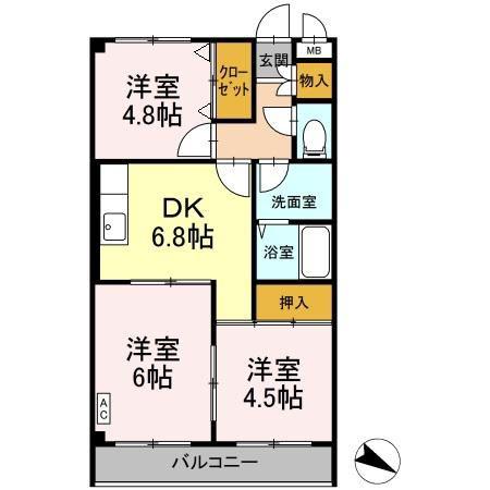 ドゥエル・杉野(3DK/2階)の間取り写真
