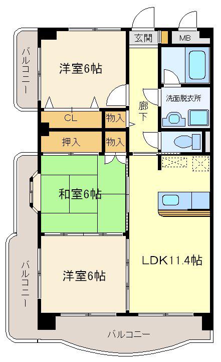 ラフォーレ富沢(3LDK/5階)の間取り写真