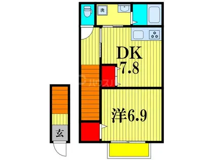 ポム・ダムール(1DK/2階)の間取り写真