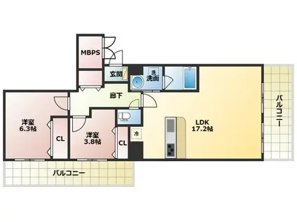 スプランディッド茨木天王(2LDK/1階)の間取り写真