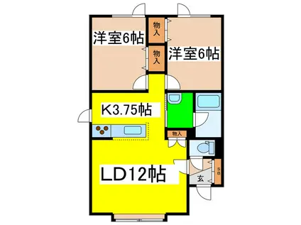 ストリーム如月(2LDK/1階)の間取り写真