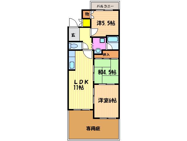 パークテラス浅原(3LDK/1階)の間取り写真