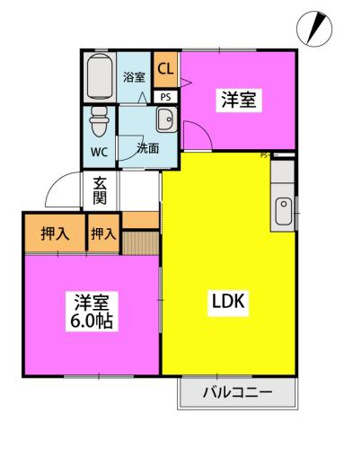 ディアス南王子(2LDK/2階)の間取り写真
