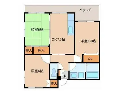 フォンティーヌ II(3DK/2階)の間取り写真