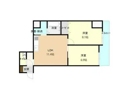 コンチネンタル星井町(2LDK/4階)の間取り写真