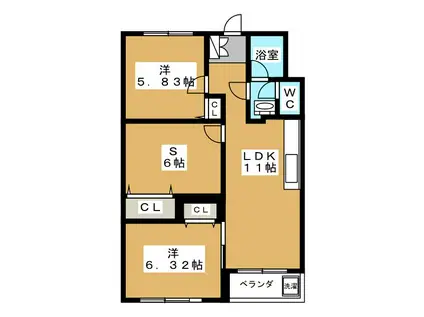 篠原コーポラスC棟(2SLDK/7階)の間取り写真