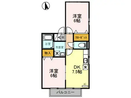 セジュールSAKUDAIII(2DK/2階)の間取り写真