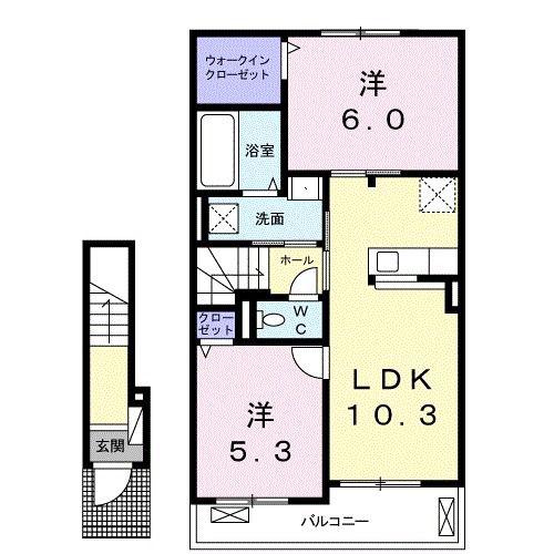 ベル ルタン B(2LDK/2階)の間取り写真