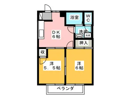 あずさリバーサイドB(2DK/1階)の間取り写真