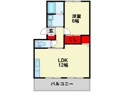 グランドハイツ木屋瀬(1LDK/2階)の間取り写真