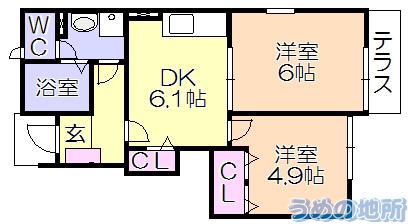 リーブメゾンY.A(2DK/1階)の間取り写真