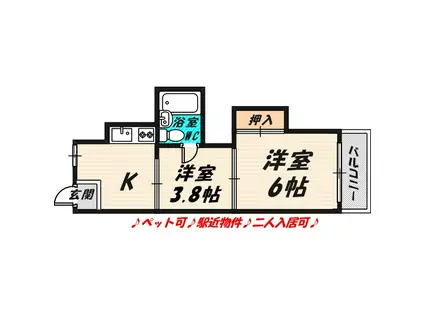 サンライズ成育(2K/1階)の間取り写真