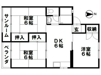 セジュール童夢(3DK/2階)の間取り写真