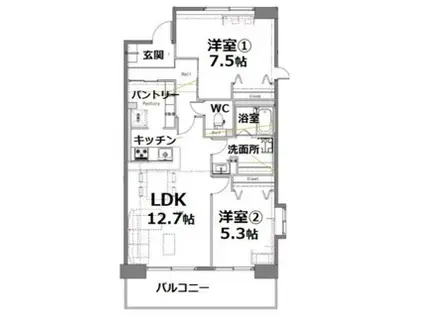 アクティ目黒駅前2号棟 4階(2LDK/4階)の間取り写真