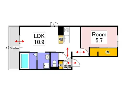 グリーンウィング(1LDK/2階)の間取り写真