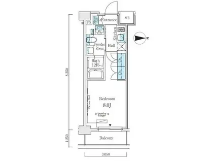 ウエリスアーバン中野坂上(1K/2階)の間取り写真
