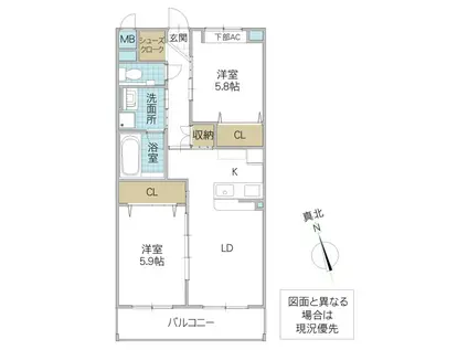 SYマンション(2LDK/1階)の間取り写真