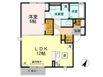 グリッター ヴィヴィ B(1LDK/1階)の間取り写真