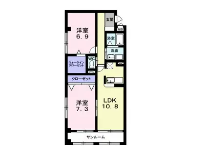 グラン・オーヴェルサン(2LDK/1階)の間取り写真