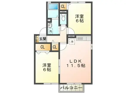 COMODO楠(2LDK/2階)の間取り写真