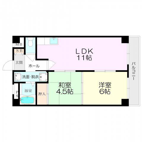 ベルメゾン若王寺(2LDK/4階)の間取り写真