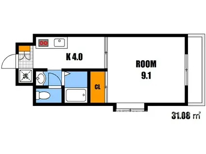 グランヴェルジェ中須II(1K/3階)の間取り写真