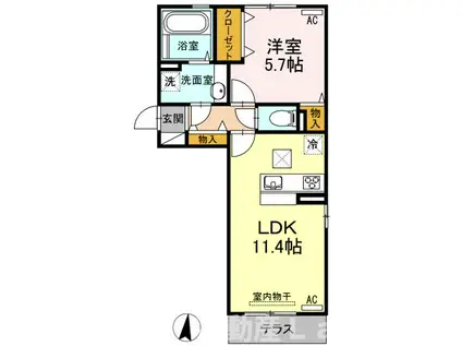 グレイスルポ B棟(1LDK/1階)の間取り写真