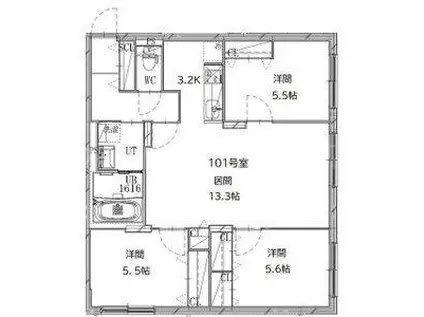 セントポーリアシュシュ(3LDK/1階)の間取り写真