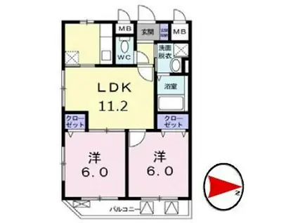 ローズ ボヌール(2LDK/3階)の間取り写真