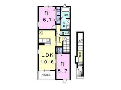 シャン・ド・フルール(2LDK/2階)の間取り写真