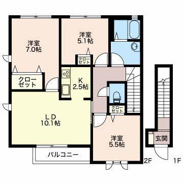 ブランシェ櫛川(3LDK/2階)の間取り写真