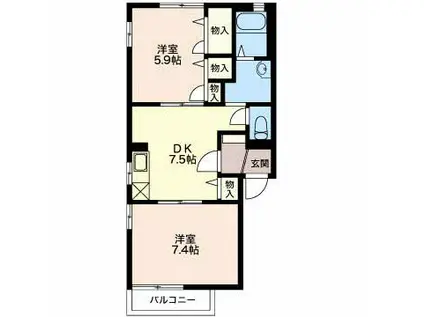 ビューテラスB(2DK/1階)の間取り写真