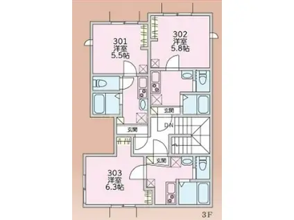 プランドール市川(1K/3階)の間取り写真