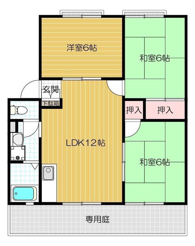 パークヒル枚方C(3LDK/1階)の間取り写真