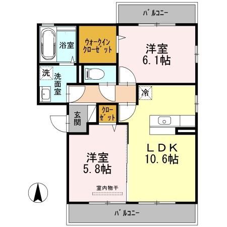 GREEN VALLEY 香里ヶ丘 B棟(2LDK/3階)の間取り写真