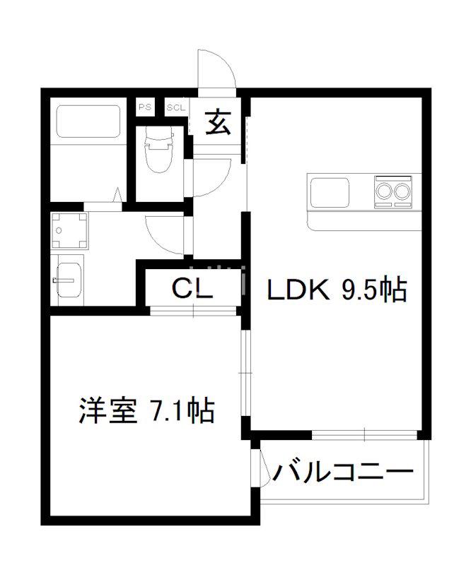 プライベートレジデンス 京都駅西(1LDK/1階)の間取り写真