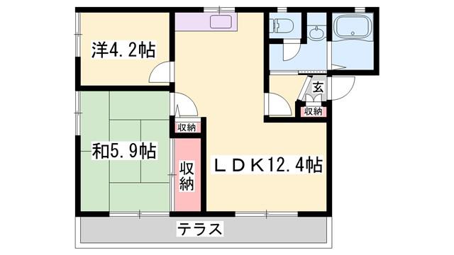 ディアス花北(2LDK/1階)の間取り写真