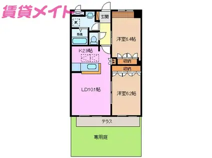 ヴァン パイン コートB棟(2LDK/1階)の間取り写真