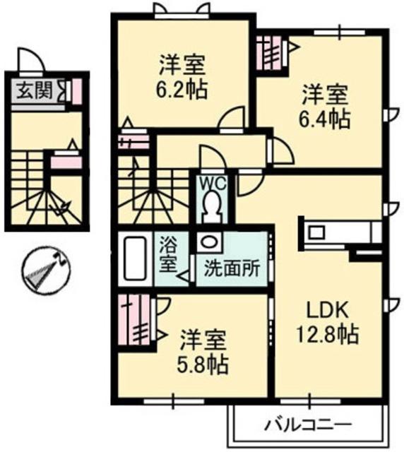 ブリーゼ・モールB棟(3LDK/2階)の間取り写真