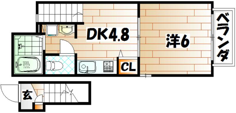 ラディエ足原(1DK/2階)の間取り写真