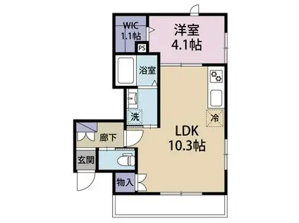 クレージュ玉川(1LDK/1階)の間取り写真