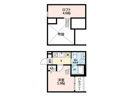 アンベリール(1K/2階)の間取り写真