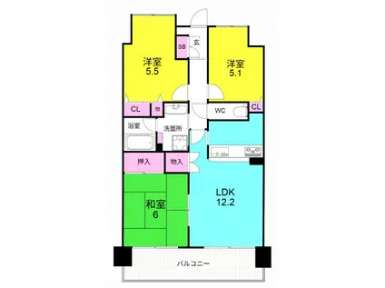 西宮東町アーバンコンフォート(3LDK/2階)の間取り写真