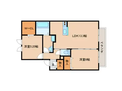 メゾン フルール(2LDK/2階)の間取り写真