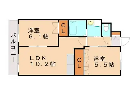 クローバーハイツ(2LDK/2階)の間取り写真