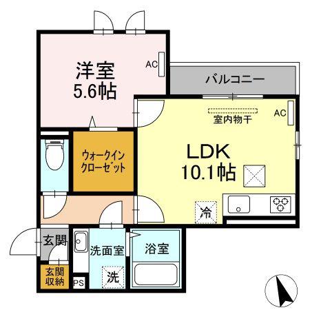 アパッショナート東浜(1LDK/1階)の間取り写真