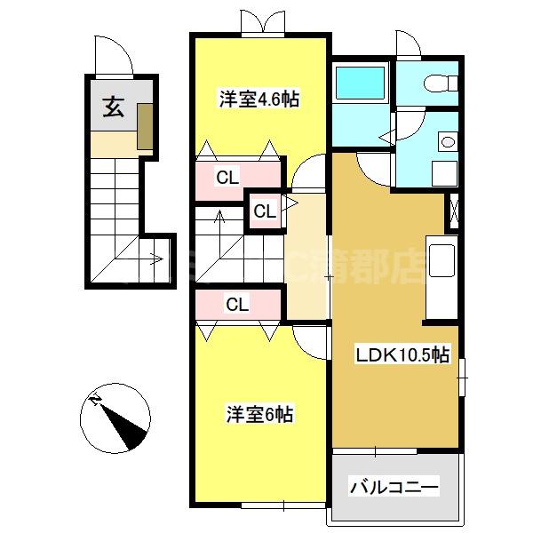 メゾン・あかね(2LDK/2階)の間取り写真
