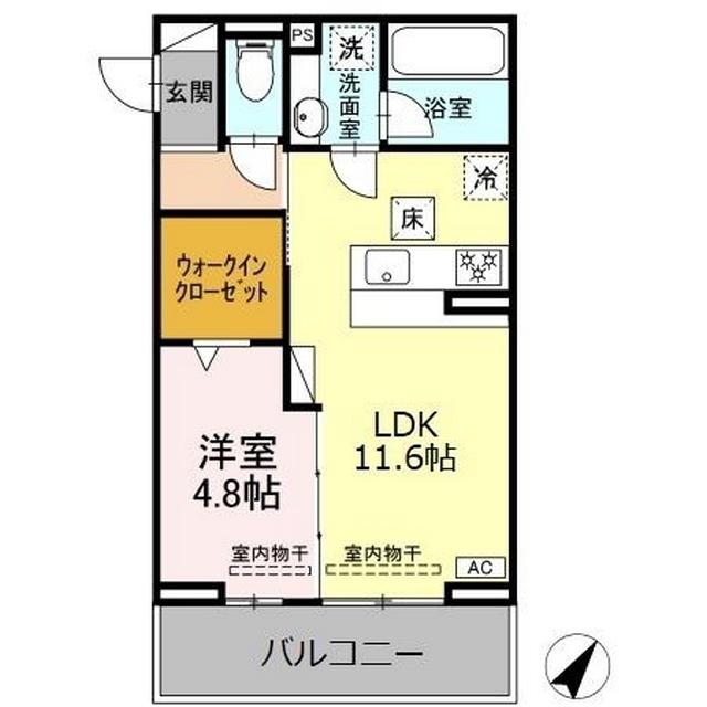 セレーナ東静岡(1LDK/1階)の間取り写真