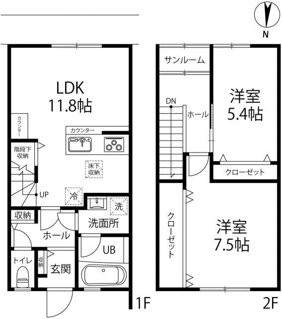 パークハイツA棟(2LDK/1階)の間取り写真