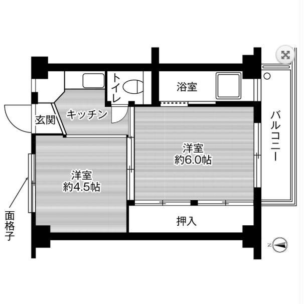 磐城6号棟(2K/2階)の間取り写真